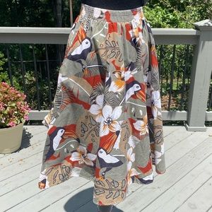 Vintage 70s 80s Toucan Novelty Bird Jungle Print Circle Skater Skirt